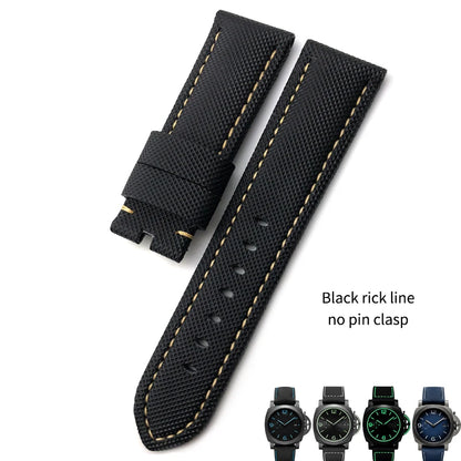 High-quality nylon watch strap, genuine leather strap, black and blue canvas, stainless steel structure, Panerai, 22mm, 24mm, 26mm