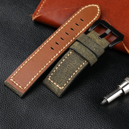 Cinturino per orologio in pelle e tela, 20 22 24 26MM, nero, verde, marrone, denim, materiale spesso, retrò, cinturino per orologio militare