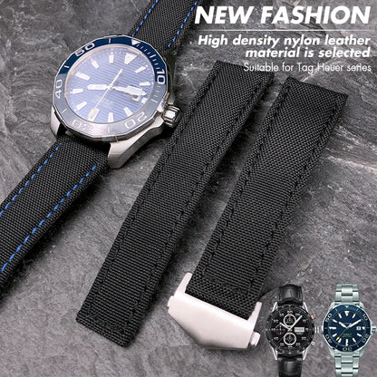 Bracelet de montre en toile de nylon de haute qualité, bracelet de montre, bracelet en cuir noir, adapté pour Tag Heuer, Aquaracer, Carrera, outils gratuits, 20mm, 22mm