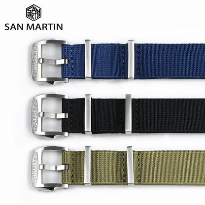 San Martin Watch Bracelet Elastic Nylon Strap 20mm Military Pilot Watch Band Universal Type Sport Paratrooper Strap Watch Parts