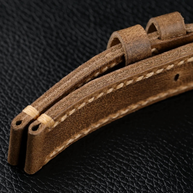 Cinturino per orologio in pelle fatto a mano, 20 21 22 23 24 26 MM, piegato a metà per realizzare uno strato superiore in morbida pelle di vitello, stile retrò per PAM111