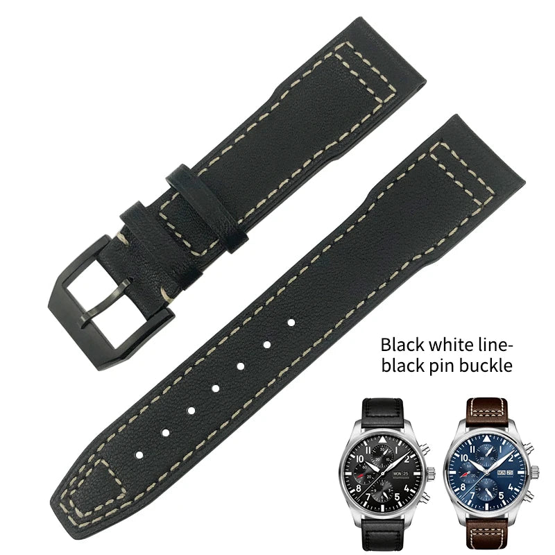 Bracelet de montre en cuir de vachette véritable, bracelet de montre marron souple, fermoir Tang, adapté pour IWC Pilot Mark 18, haute qualité, 20mm, 21mm, 22mm