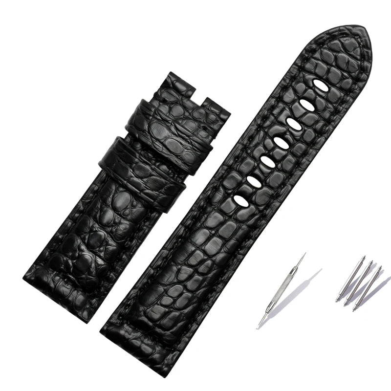 Men's Crocodile Watch Strap, Genuine Leather Watch Band, Black, Brown, High Quality, Panerai 441, 24mm, 26mm, 22mm