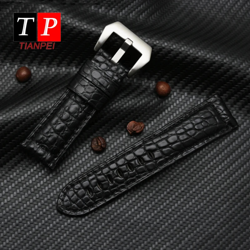 Men's Crocodile Watch Strap, Genuine Leather Watch Band, Black, Brown, High Quality, Panerai 441, 24mm, 26mm, 22mm