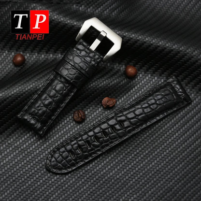 Men's Crocodile Watch Strap, Genuine Leather Watch Band, Black, Brown, High Quality, Panerai 441, 24mm, 26mm, 22mm