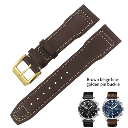 Bracelet de montre en cuir de vachette véritable, bracelet de montre marron souple, fermoir Tang, adapté pour IWC Pilot Mark 18, haute qualité, 20mm, 21mm, 22mm