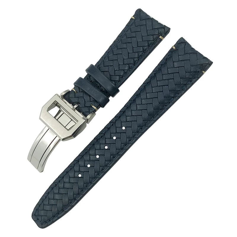 High Quality Cowhide Woven Watch Strap, 20 21mm 22mm, Suitable for IWC Portugieser Pilot Watches, Curved End, Genuine Leather Watchband