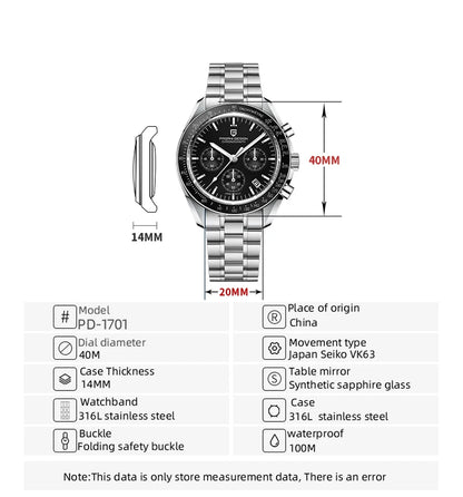 Orologio da uomo Moon 40mm con cronografo al quarzo - PAGANI DS N Tribute CK2998 Retro Sport