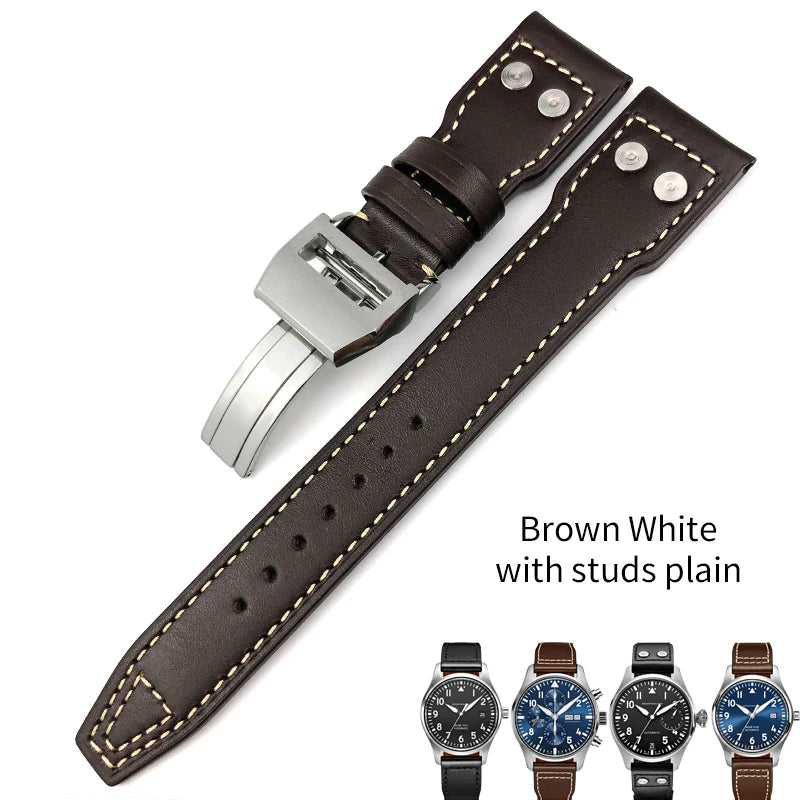 Bracelet de montre en cuir pour montres pilote IWC, Spitfire, LE, Petit Prince, Big Pilot's Watch Edition, Herit Mark, Antoine, 20mm, 21mm, 22mm