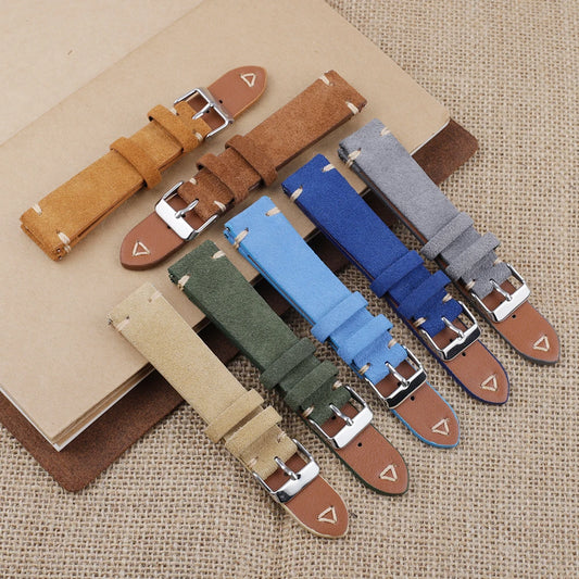 18mm 19mm 20mm 21mm 22mm 24mm Suede Leather Watch Strap, Vintage Grey Replacement Band, Handmade Stitching
