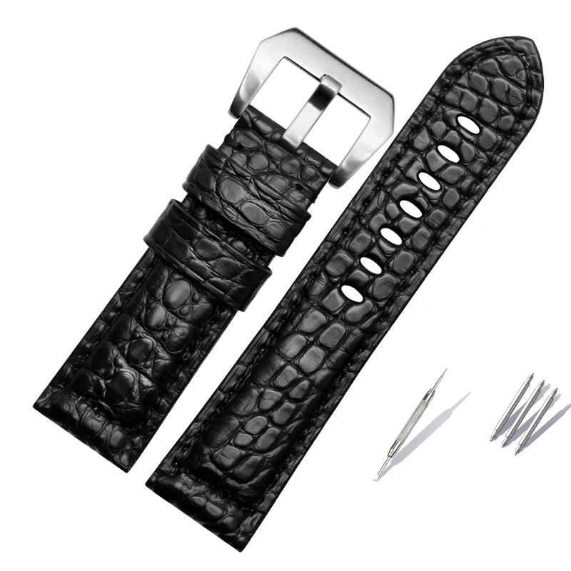 Men's Crocodile Watch Strap, Genuine Leather Watch Band, Black, Brown, High Quality, Panerai 441, 24mm, 26mm, 22mm