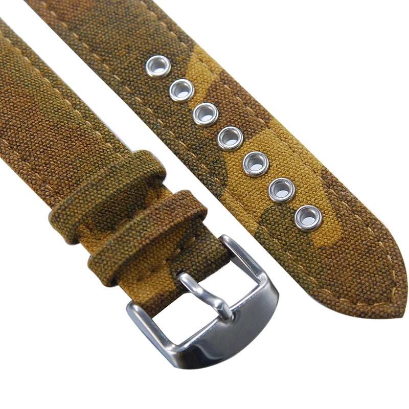 CamSolomon - Military Watch Strap, Brown Canvas, Waterproof, 20mm 22mm