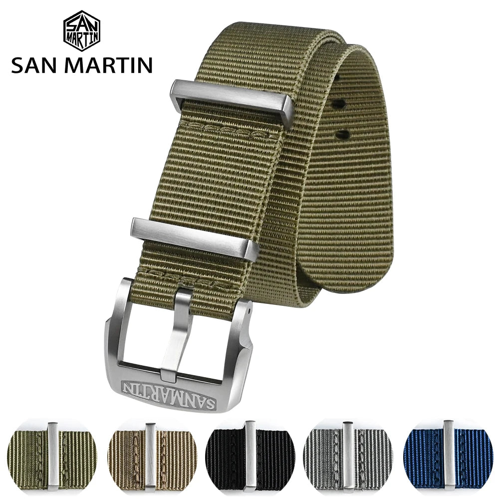 San Martin High Quality Nylon Military Pilot Watch Strap 20mm 22mm Universal Type Sport Paratrooper Bracelet Watch Parts
