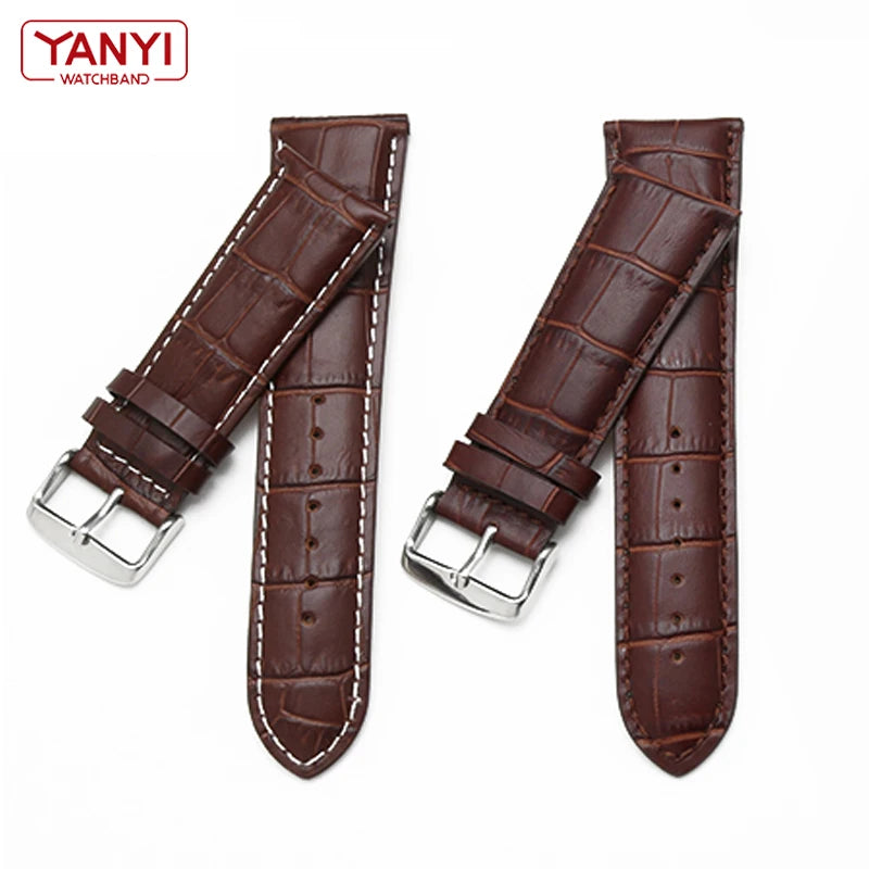 Cinturino per orologio in vera pelle da uomo, fibbia ad ardiglione 22mm-28mm, stampa alligatore, cinturino universale per tutti gli orologi
