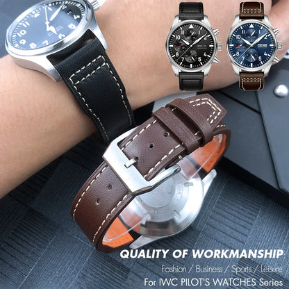 Bracelet de montre en cuir de vachette véritable, bracelet de montre marron souple, fermoir Tang, adapté pour IWC Pilot Mark 18, haute qualité, 20mm, 21mm, 22mm