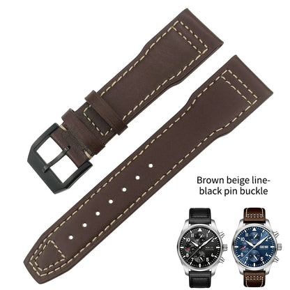Bracelet de montre en cuir de vachette véritable, bracelet de montre marron souple, fermoir Tang, adapté pour IWC Pilot Mark 18, haute qualité, 20mm, 21mm, 22mm