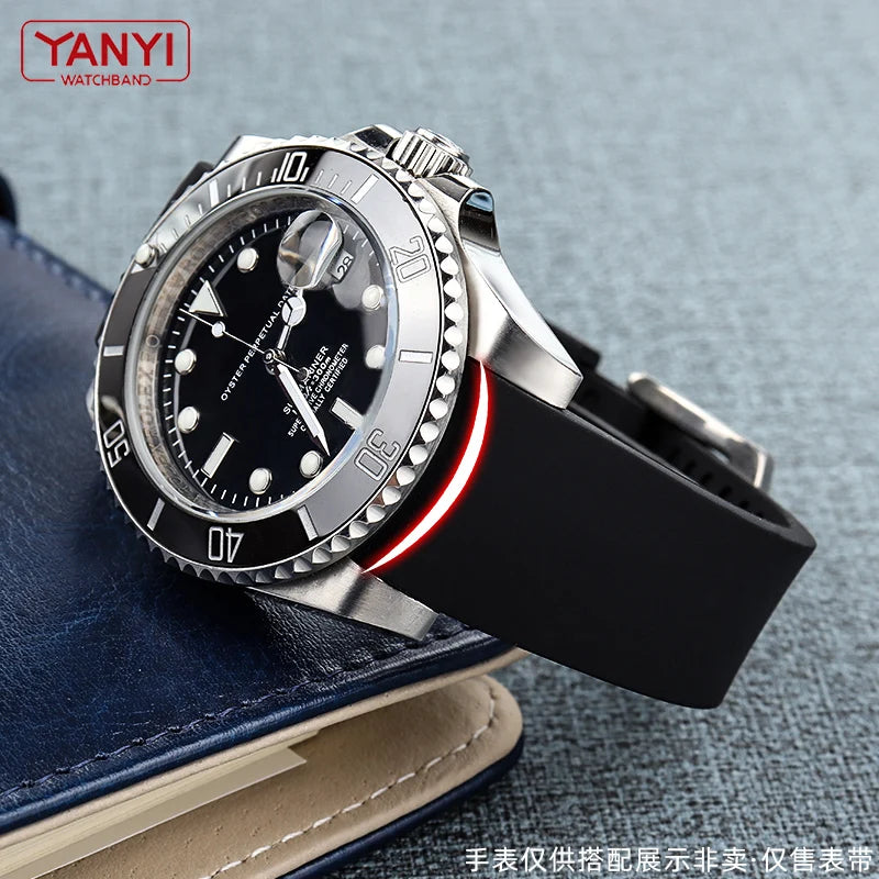 Bracelet de montre en caoutchouc à extrémité incurvée, 18mm 19mm 20mm 21mm 22mm 24mm, pour omega seiko rolex tissot Tudor