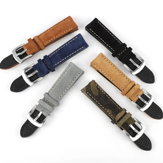 Handmade Suede Leather Watch Strap, Retro Soft Replacement Accessories, 18mm 19mm 20mm 22mm