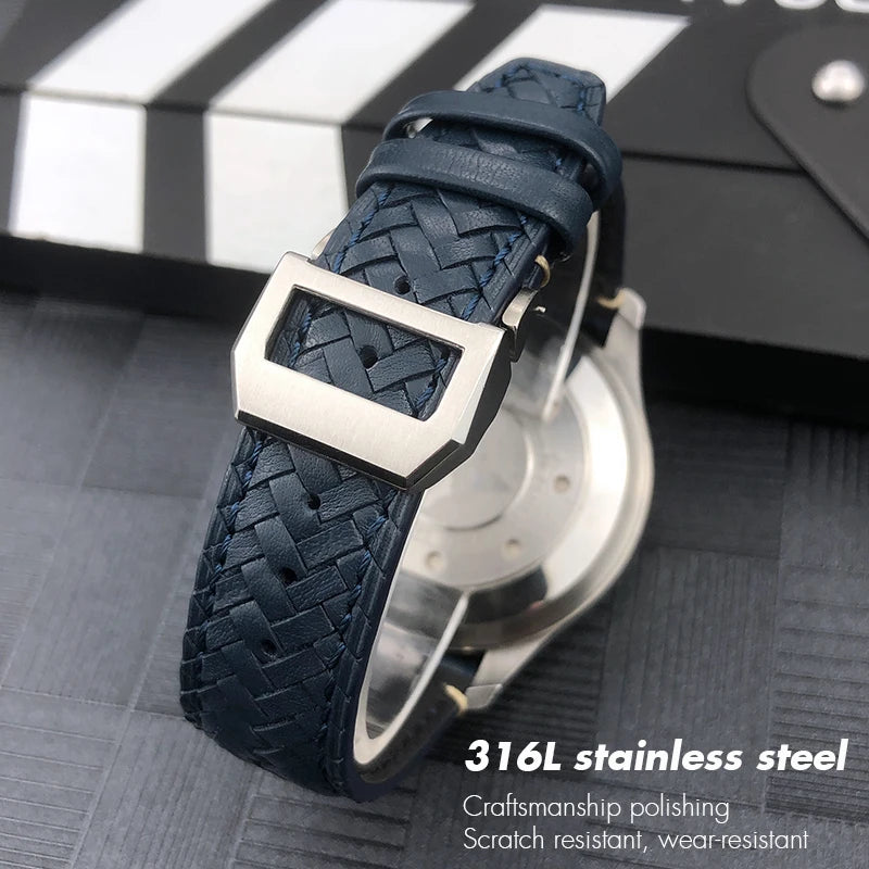High Quality Cowhide Woven Watch Strap, 20 21mm 22mm, Suitable for IWC Portugieser Pilot Watches, Curved End, Genuine Leather Watchband