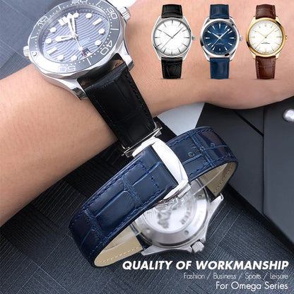 Cinturino per orologio in vera pelle, 20mm 22mm, adatto per Omega 007 Seamaster 300 AT150 Speedmaster DE VILLE, 18mm 19mm 21mm, cinturino per orologio a grana