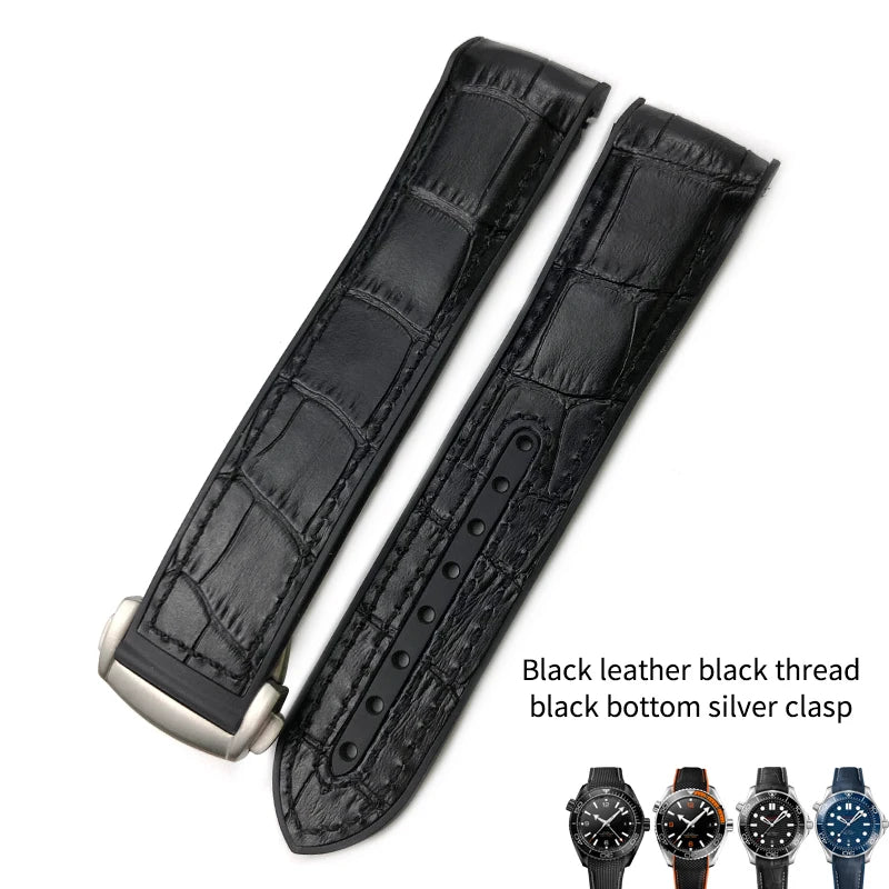 Cinturino per orologio in gomma, nylon e pelle, cinturino in silicone arancione, tela nera, adatto per Omega Seamaster 84300, Planet Ocean 600, 20mm, 21mm, 22mm