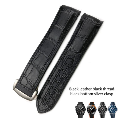 Cinturino per orologio in gomma, nylon e pelle, cinturino in silicone arancione, tela nera, adatto per Omega Seamaster 84300, Planet Ocean 600, 20mm, 21mm, 22mm