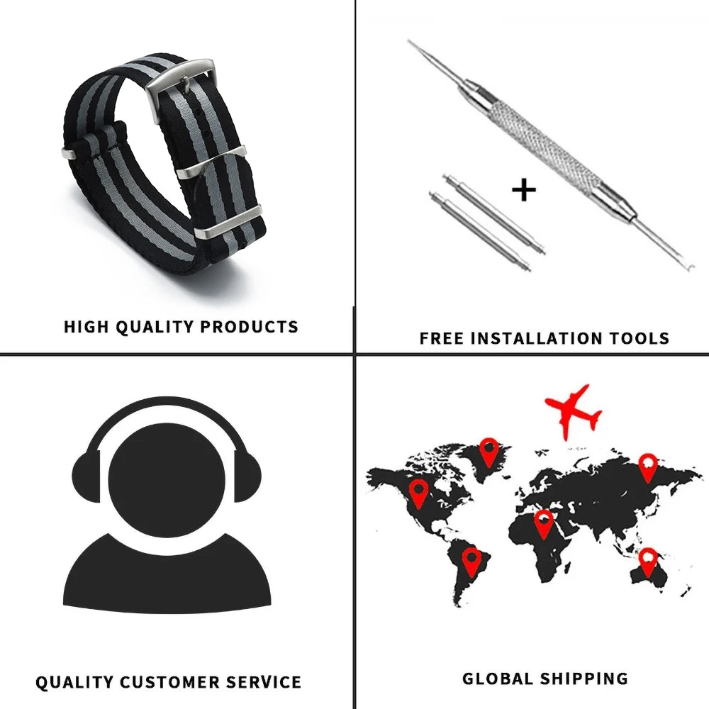 Bracelet de montre en Nylon de ceinture de sécurité de haute qualité 20mm 22mm Type universel troupes de sport Parachute pilote bracelets de montre en Nylon militaire