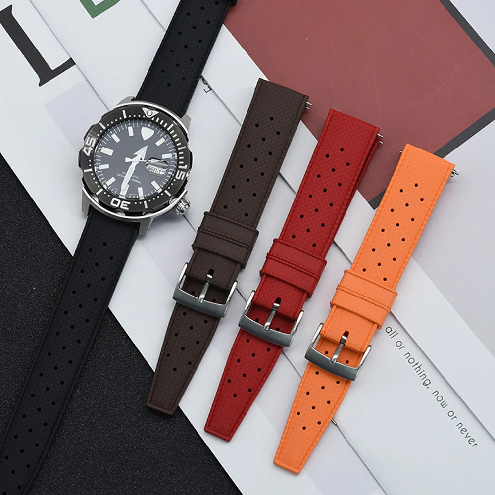 Premium FKM Rubber Watch Band Quick Release 18mm 20mm 22mm 24mm Rubber Watch Strap Smart Watch Bracelet