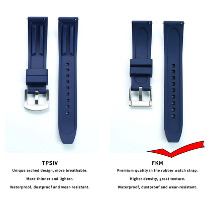 Premium quality vulcanized FKM rubber watch straps, 18mm, 19mm, 20mm, 21mm, 22mm, 23mm, 24mm quick-release watch straps