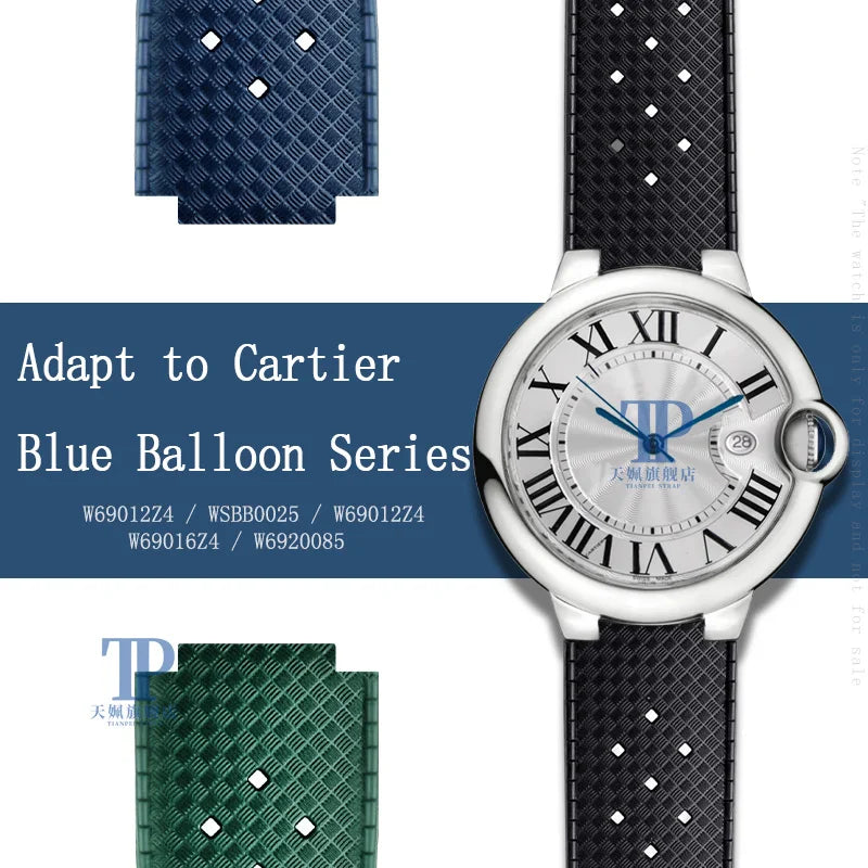 Rubber watch strap with convex interface, for handcrafted blue balloon/WSBB0025/W6920085