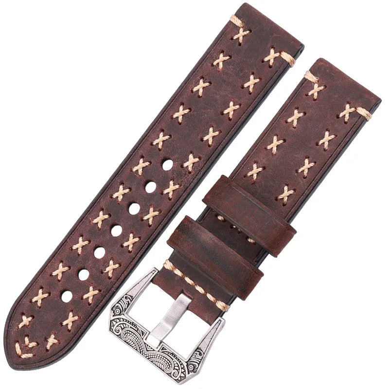Handmade Watch Straps with Retro Stainless Steel Buckle 22mm 24mm Men Women Genuine Leather Watch Band Bracelet Belt Watch Accessory