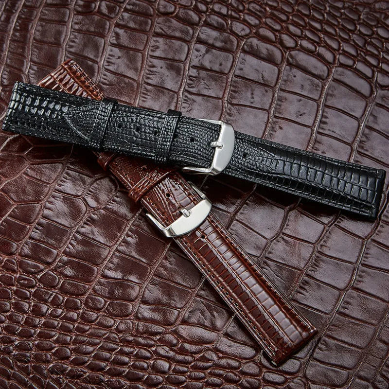 Bracelet de montre en cuir Texture lézard, boucle ardillon, pour femmes et hommes, 12mm 14mm 16mm 18mm 20mm 22mm 24mm