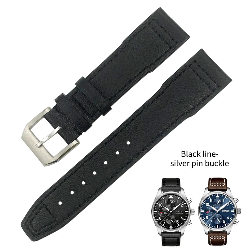 Bracelet de montre en cuir de vachette véritable, bracelet de montre marron souple, fermoir Tang, adapté pour IWC Pilot Mark 18, haute qualité, 20mm, 21mm, 22mm