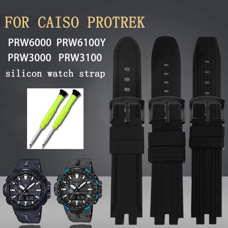 PROTREK - Cinturino per orologio in silicone per Casio PRW-3000/3100/6000/6100Y, per sport da alpinismo, cintura con accessori modificati da uomo