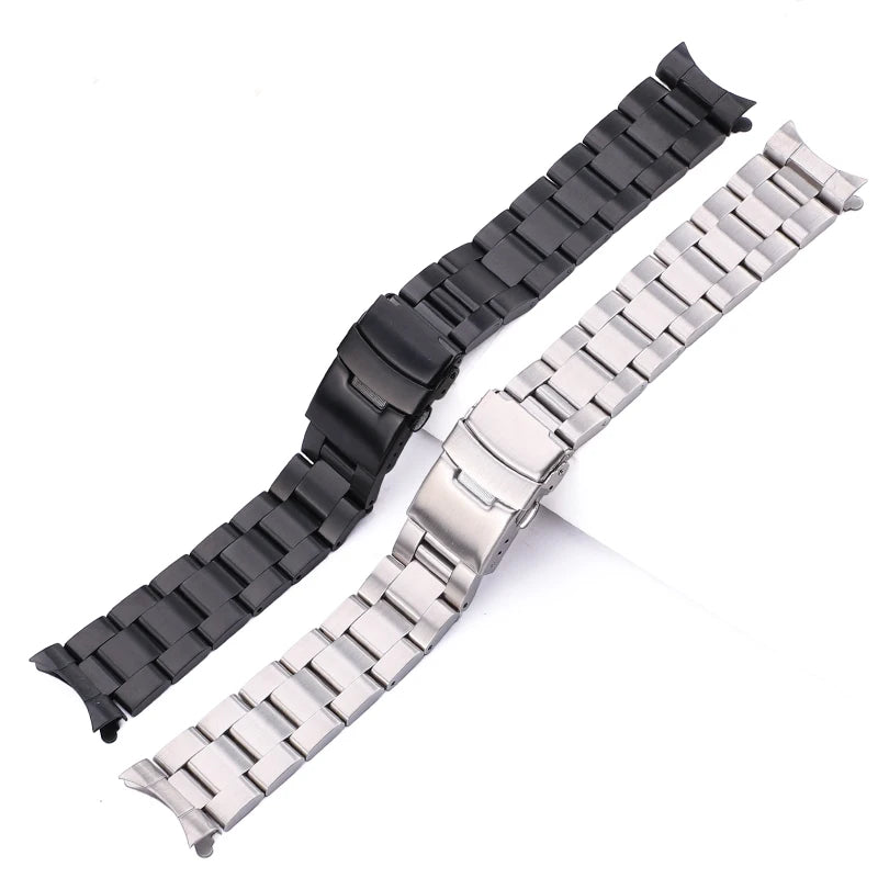 Bracelet de montre à extrémités courbes brossées, compatible avec SKX007 SKX009, 20 mm, 22 mm, en acier inoxydable argenté et noir