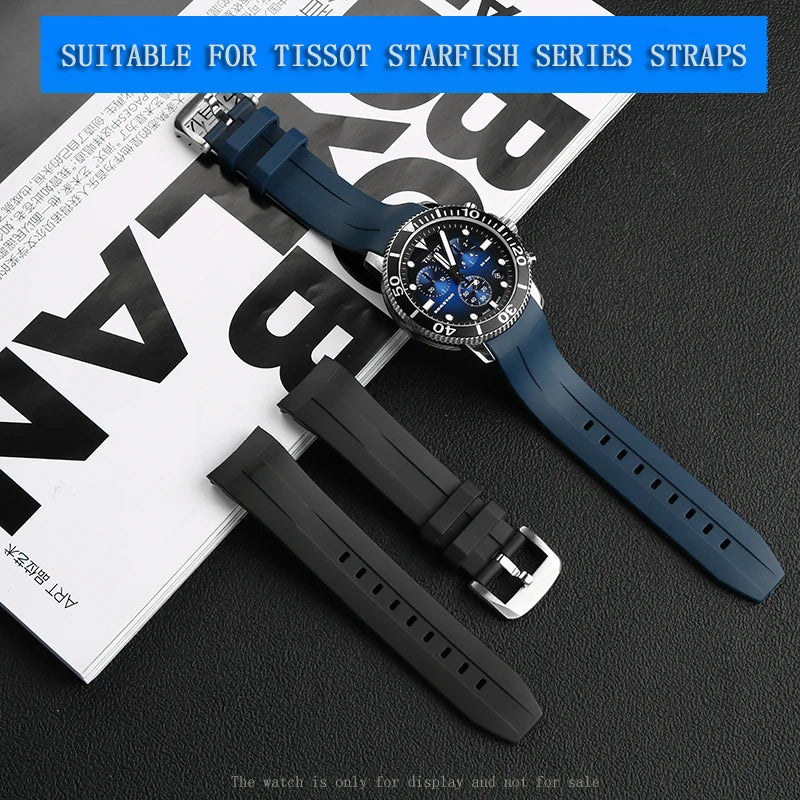 Rubber and silicone dustproof watch strap for Tissot 1853, T 120417 T120.417 men's watch strap accessories with a 22mm curved end