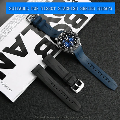 Rubber and silicone dustproof watch strap for Tissot 1853, T 120417 T120.417 men's watch strap accessories with a 22mm curved end