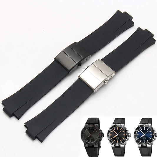 Interface convexe 24*11 Bracelet en caoutchouc de silicone pour ORIS AQUIS Bracelet de montre de plongée Bracelet de montre étanche boucle pliante