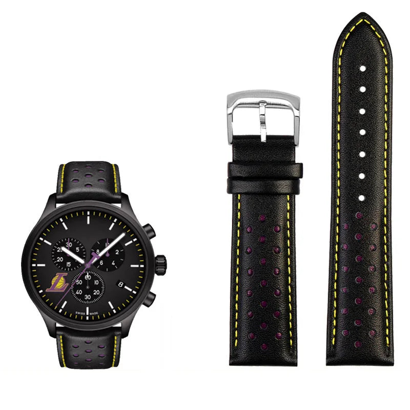 Men's circular leather watch strap, bracelet accessories, fits 1853 Tissot T116.617.36.051 NBA, co-branded, first layer