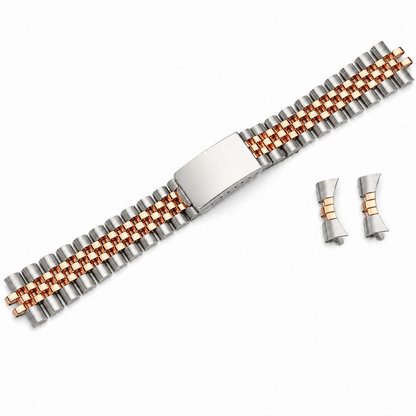 Bracciale Jubilee per Rolex / Tudor - Argento / Oro Rosa bicolore - Vintage in acciaio spazzolato / lucido a specchio - Curvo