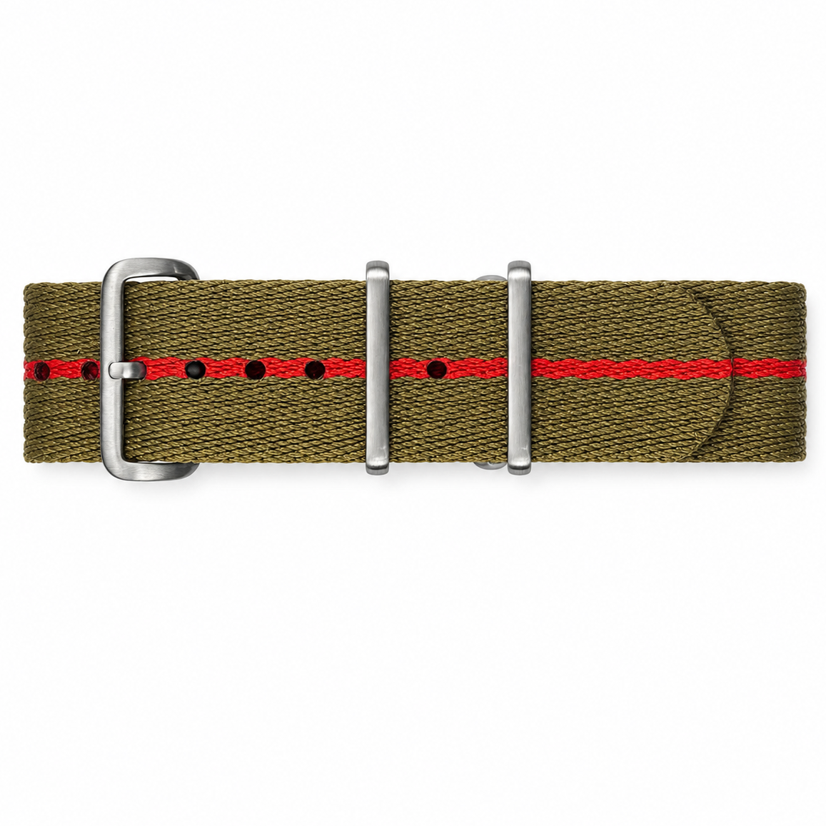 Masar Bracelet Nato Khaki Vert / Bande Rouge - Nylon Souple Tressé 1,5mm