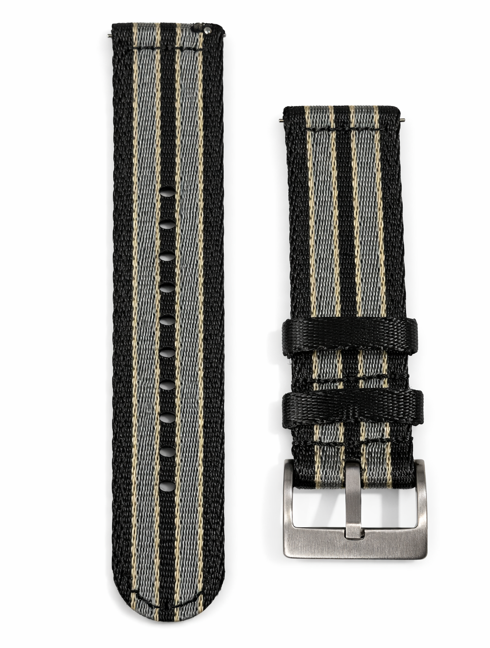 Bracelet de montre en nylon Noir Gris Sable - James 007 - Rapide - Universel