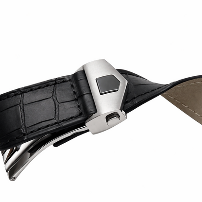 Masar Cinturino per Orologio in Pelle Effetto Alligatore - Nero - Chiusura Déployante - Universale