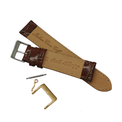 Masar Bracelet de Montre Cuir Italien Marron - Rapide, Grain Crocodile - Haute Brillance