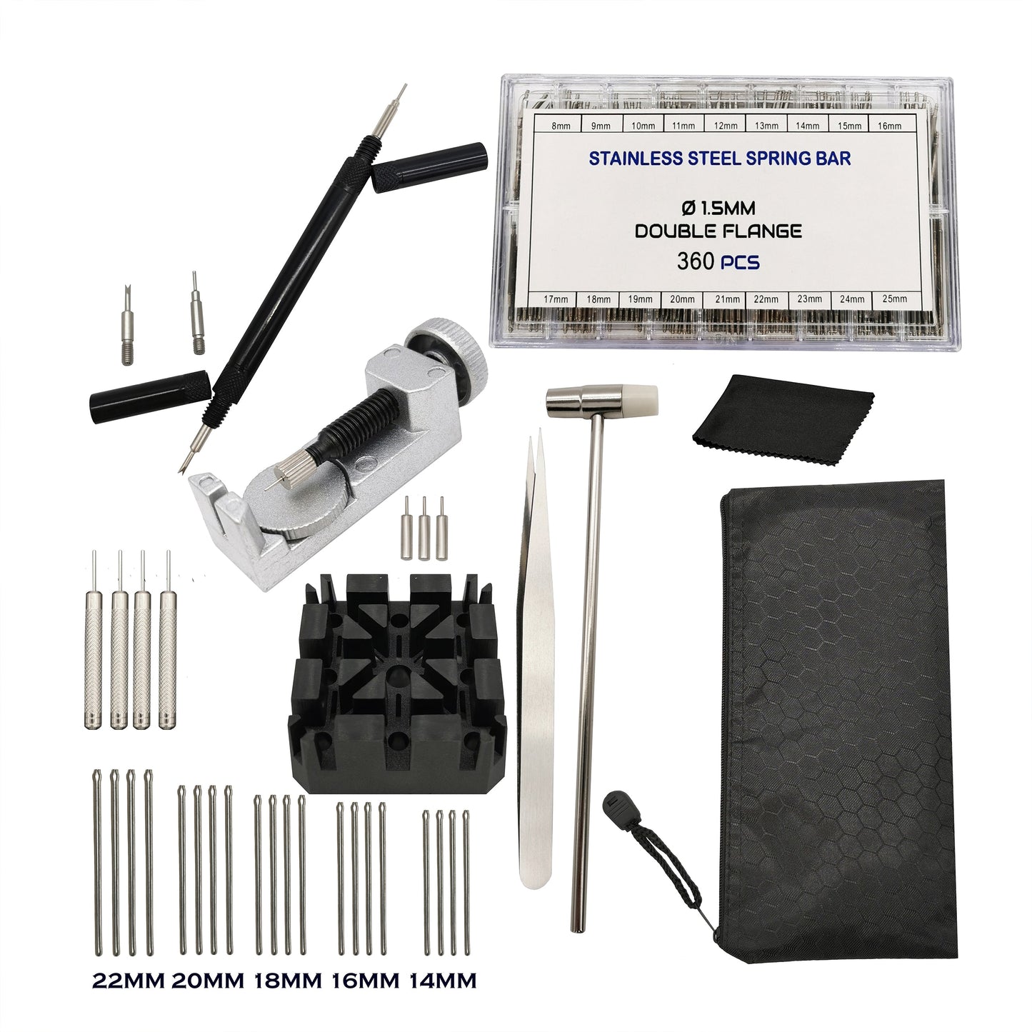 Kit - Utensili Riparazione - Maglie - Bracciali Orologio - 360 Pz barrette a molla e perni a spacco