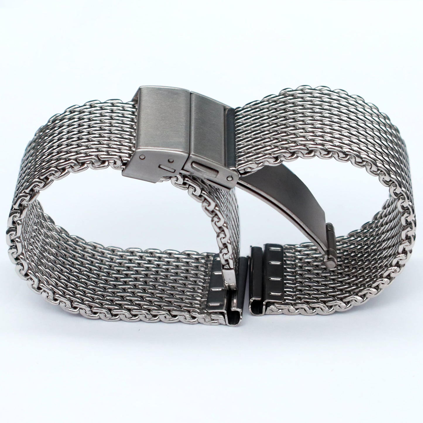 Fibbia deployante BiG Mesh Ø 1mm - Cinturino per orologio da uomo in maglia milanese - Universale - Argento / Argento