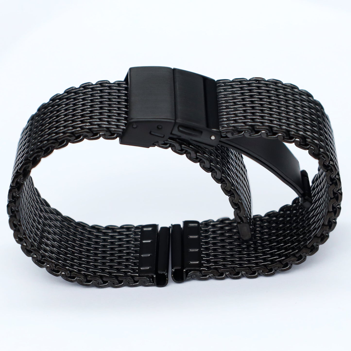 Fibbia deployante BiG Mesh Ø 1mm - Cinturino per orologio da uomo in maglia milanese - Universale - Nero / Nero