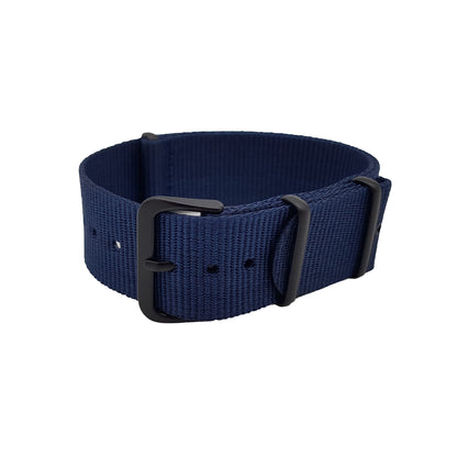 Masar Bracelet NATO 24mm Nylon Bleu Marine foncé / Boucle Noir - Souple - Montres légères hommes femmes - Épaisseur 1mm