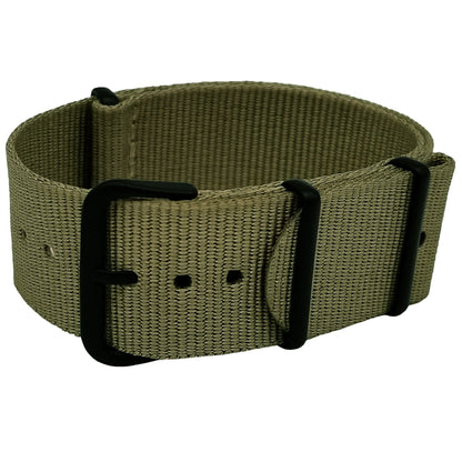 Masar Bracelet NATO 20mm - Vert - Olive / Boucle Noir - Souple - Montres légères hommes femmes - Épaisseur 1mm