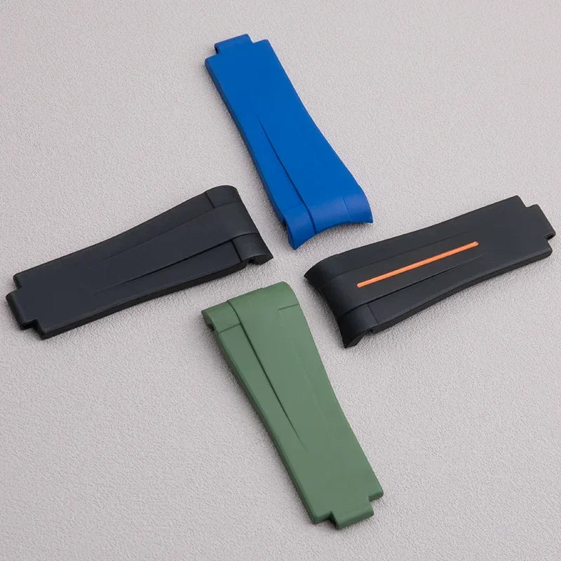 21mm curved end FKM fluororubber watch strap, accessories for Rolex bracelet, for 41mm Submariner Explorer 216570, glide lock clasp